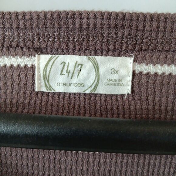 24/7 Maurices Blouse Women's Size 3X Brown White Striped Button Accents * - Picture 2 of 8
